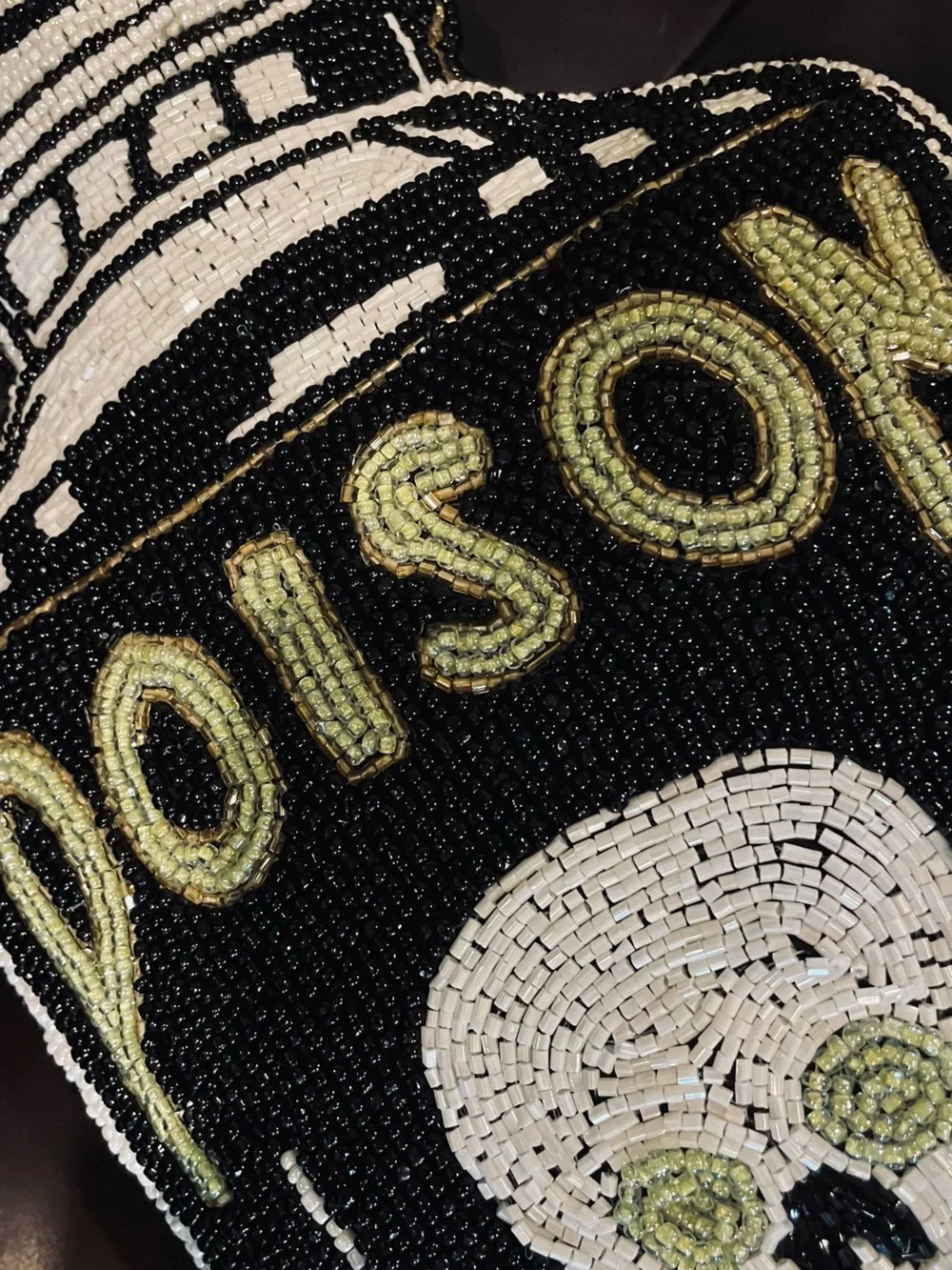 SPOOKY NIGHT Beaded POISON Bottle Skull And Crossbones Decorative Throw Pillow